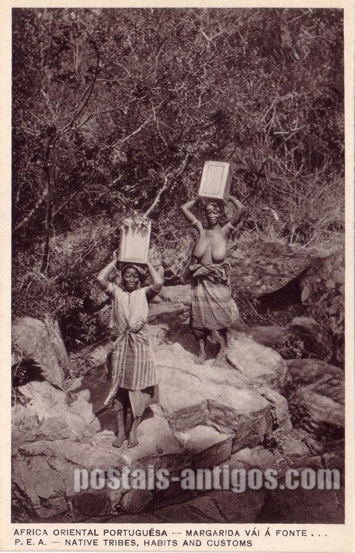 Bilhete postal ilustrado de Moçambique, Margarida vai à fonte | Portugal em postais antigos 