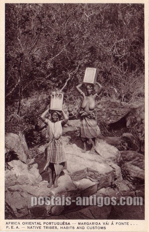 Margarida vai à fonte, Moçambique Bilhete postal ilustrado de Moçambique, Margarida vai à fonte | Portugal em postais antigos