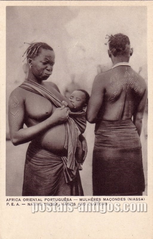 Mulheres Macondes, Niassa, Moçambique Bilhete postal ilustrado de Moçambique, Mulheres Macondes, Niassa | Portugal em postais antigos