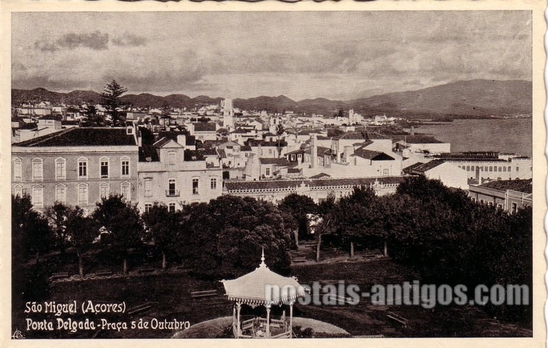 Bilhete postal de Praça 5 de Outubro, Ponta Delgada, Açores | Portugal em postais antigos