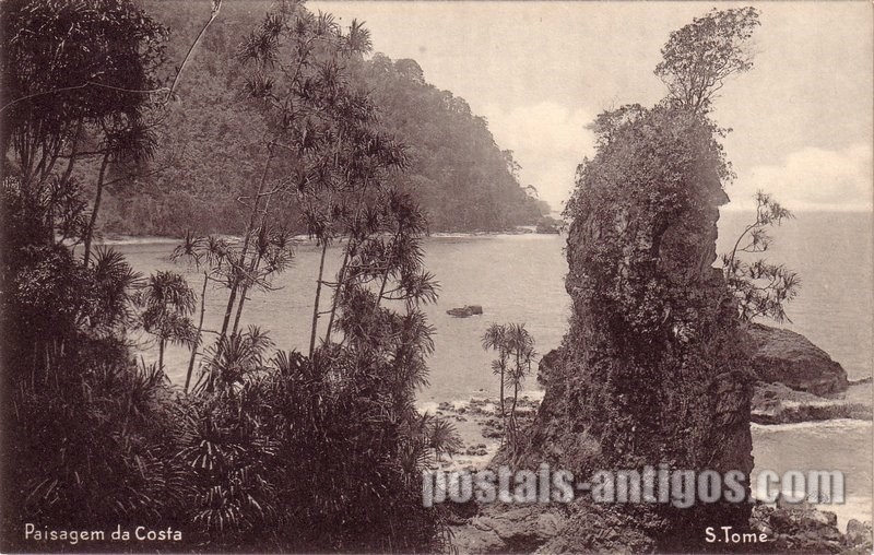 Bilhete postal ilustrado de São Tomé e Principe, Paisagem da costa | Portugal em postais antigos