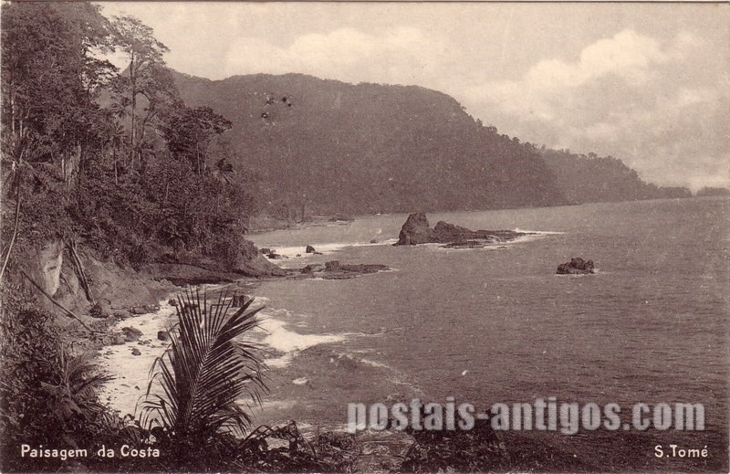 Bilhete postal ilustrado: Paisagem da Costa de São Tomé e Principe | Portugal em postais antigos