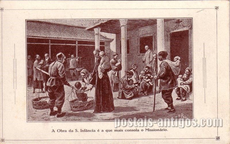 Bilhete postal ilustrado das Missões Cucujães no Ultramar, obra da Sta Infância é a que mais consola o Missionário | Portugal em postais antigos 