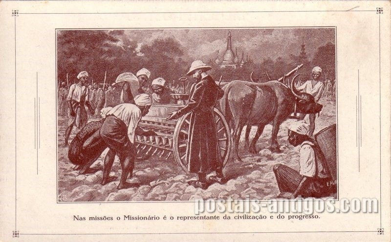 Bilhete postal ilustrado das Missões Cucujães no Ultramar, O Missionário é o representante da civilização  | Portugal em postais antigos 