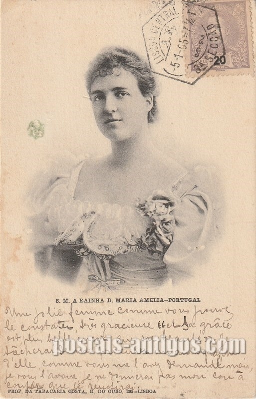 Bilhete postal ilustrado da S.M. a Rainha D. Maria Amélia | Portugal em postais antigos 