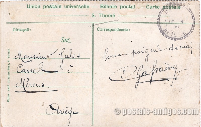 Verso do bilhete postal Obras públicas na chegada de Sua Alteza a São Thomé