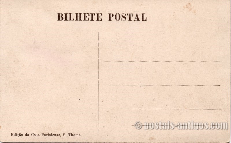 Verso do bilhete postal : Apanhando o cacau dos terreiros - São Tomé