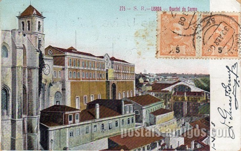 Bilhete postal antigo de Lisboa: Quartel do Carmo | Portugal em postais antigos