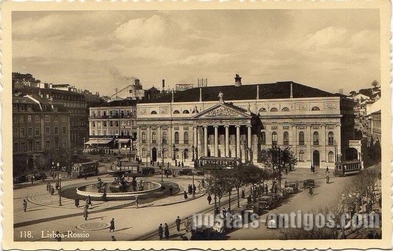 Bilhete postal ilustrado de Lisboa: Teatro Nacional Dona Maria II | Portugal em postais antigos