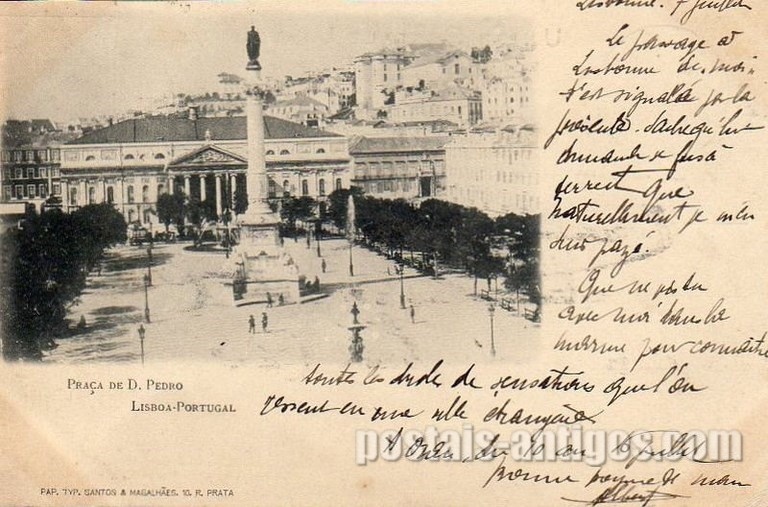 Bilhete postal ilustrado de Lisboa: Praça Dom Pedro IV (Rossio) | Portugal em postais antigos