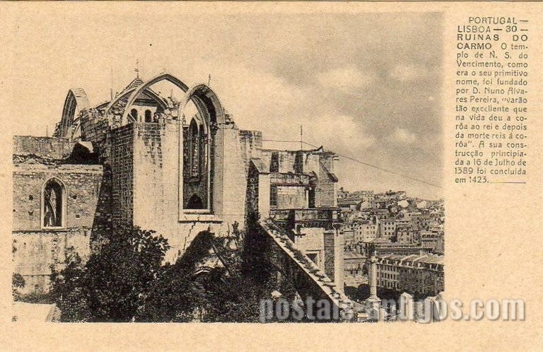 Bilhete postal antigo de Lisboa: Ruinas do Carmo | Portugal em postais antigos