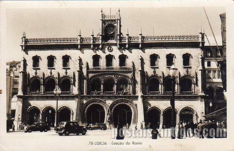 Bilhete postal ilustrado de Lisboa: Estação do Rossio | Portugal em postais antigos