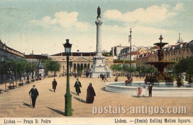 Bilhete postal ilustrado de Lisboa: Praça Dom Pedro IV (Rossio) | Portugal em postais antigos