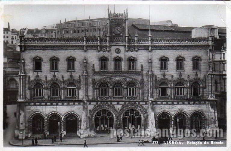 Bilhete postal antigo de Lisboa: Estação do Rossio | Portugal em postais antigos