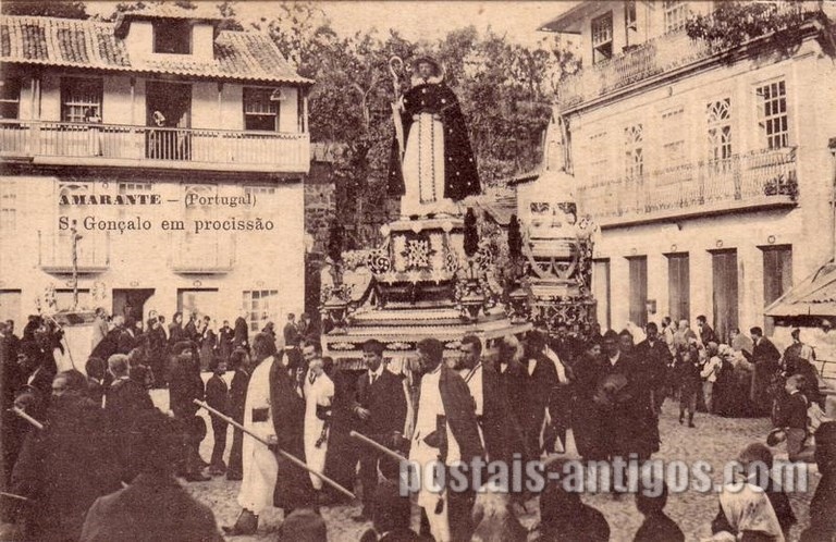 Bilhete postal ilustrado de Amarante: São Gonçalo em procissão | Portugal em postais antigos