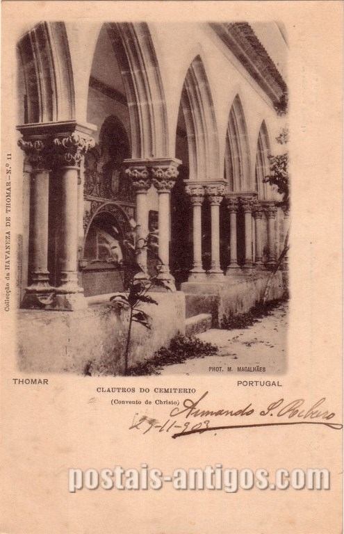 Bilhete postal ilustrado de Tomar: Claustro do cemitério o Convento de Cristo | Portugal em postais antigos