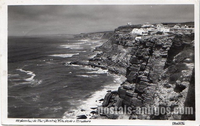 Bilhete postal ilustrado de Azenhas do Mar (Sintra), o Miradouro | Portugal em postais antigos 
