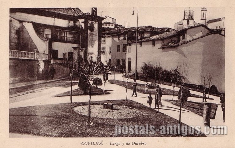 Postais antigos de Covilhã: Largo 5 de Outubro | Portugal em postais antigos