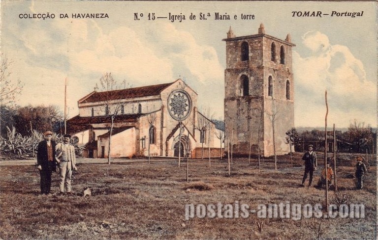 Bilhete postal antigo de Igreja de Santa Maria e Torre, Tomar | Portugal em postais antigos