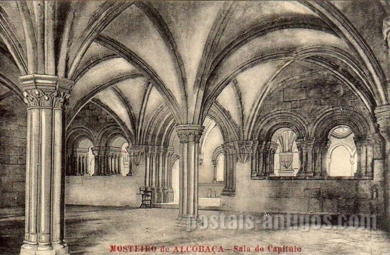 Bilhete postal de Alcobaça, Sala do Capítulo do Mosteiro | Portugal em postais antigos