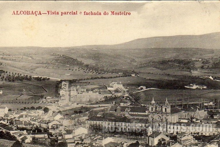 Bilhete postal de Alcobaça, vista partial do Mosteiro | Portugal em postais antigos