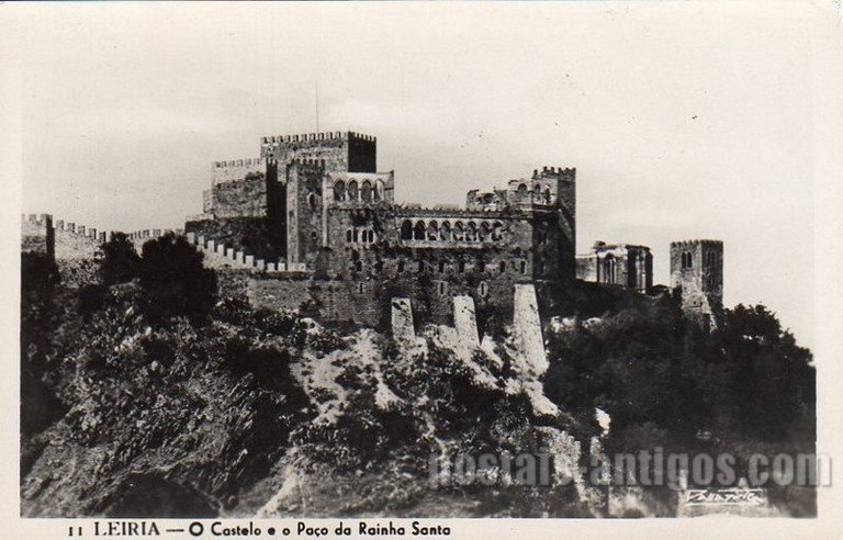 Bilhete postal do Paço da Rainha Santa e Castelo de Leiria | Portugal em postais antigos 