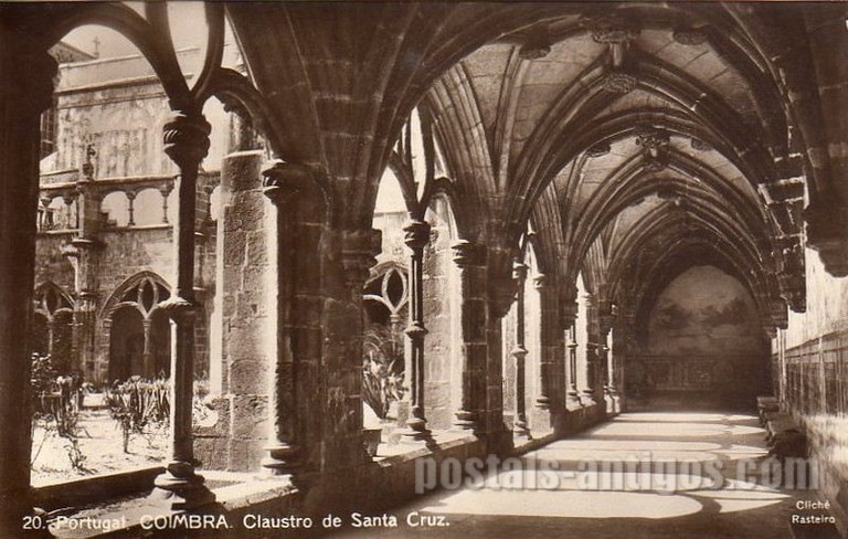 Postal antigo de Coimbra, Portugal: Claustro de Santa Cruz.