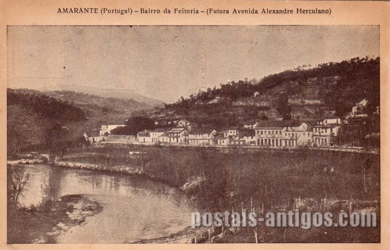 Bilhete postal ilustrado de Amarante: Bairro da Feitoria | Portugal em postais antigos
