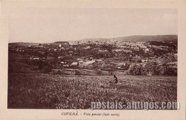 Postais antigos de Covilhã: Vista parcial, lado do Norte | Portugal em postais antigos