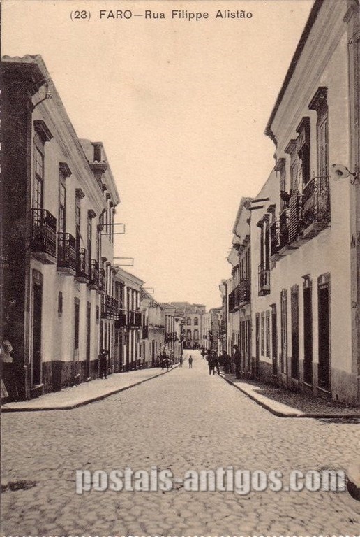 Bilhete postal de Faro: Rua Filipe Alistão | Portugal em postais antigos
