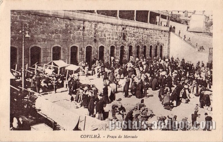 Postais antigos de Covilhã: Praça do Mercado | Portugal em postais antigos