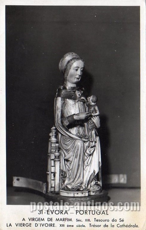 Bilhete postal da Estátua A Virgem de marfin, Tesouro da Sé, Évora | Portugal em postais antigos
