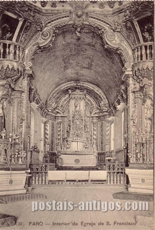 Bilhete postal de Faro: Interior da Igreja de São Francisco | Portugal em postais antigos