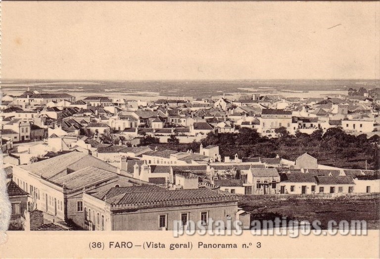 Bilhete postal de Faro: Vista geral - Panorama n°3 | Portugal em postais antigos