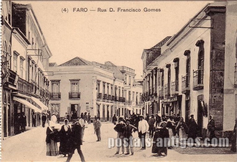 Bilhete postal de Faro: Rua Dom Francisco Gomes | Portugal em postais antigos