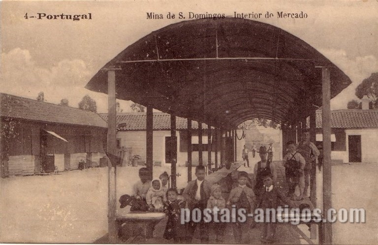 Postais antigos da Mina de S. Domingos - Interior do mercado | Portugal em postais antigos