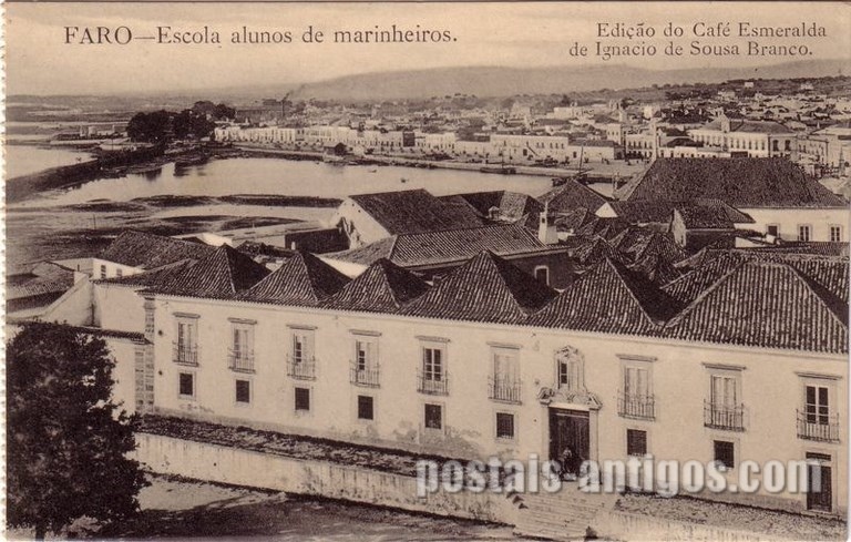 Bilhete postal de Faro: Escola alunos de marinheiros | Portugal em postais antigos