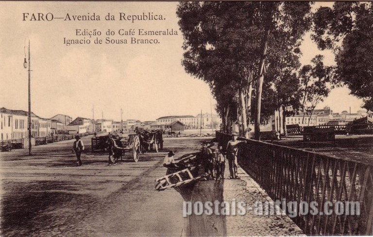 Bilhete postal de Faro: Avenida da República | Portugal em postais antigos