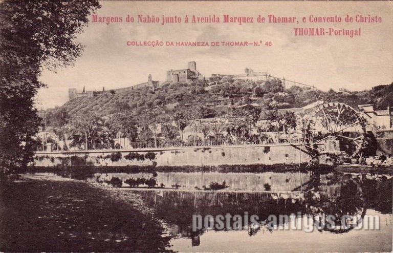 Bilhete postal ilustrado das Margens do rio Nabão e Avenida Marquês de Tomar e Convento de Cristo, Tomar | Portugal em postais antigos