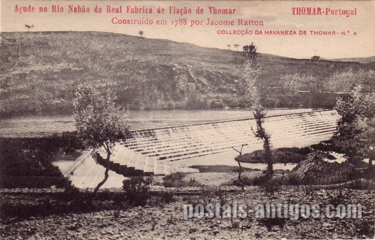 Bilhete postal ilustrado de Tomar, Açude no Rio Nabão da Real de Fiação | Portugal em postais antigos