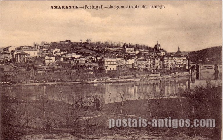 Bilhete postal ilustrado de Amarante: Margem direita do Tâmega | Portugal em postais antigos