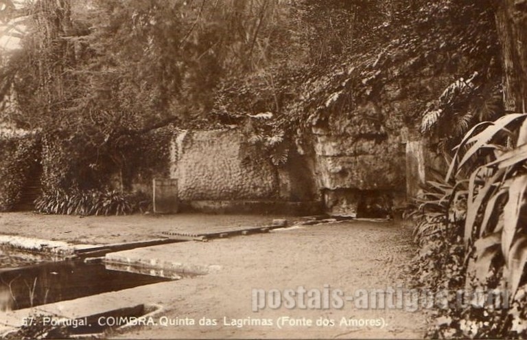 Postal antigo de Coimbra, Portugal: Fonte dos Amores na Quinta das Lágrimas.
