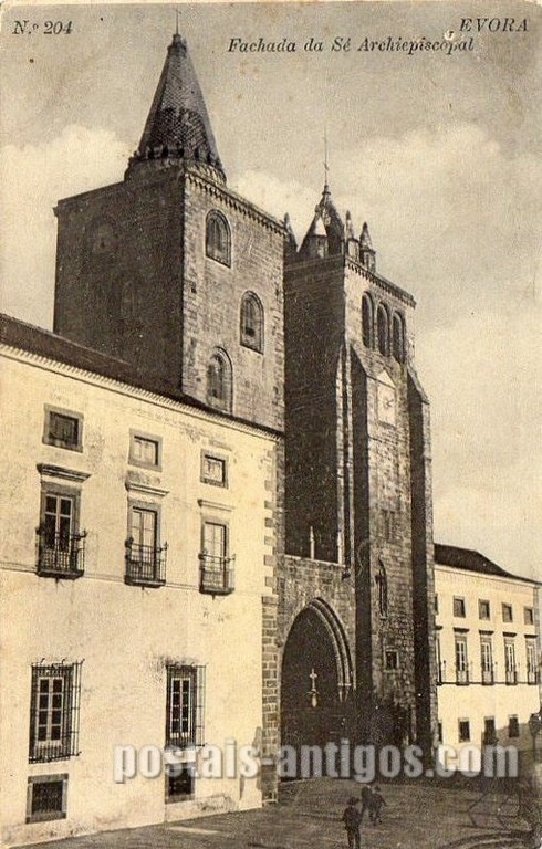 Bilhete postal da Fachada da Sé arquiepiscopal, Évora | Portugal em postais antigos