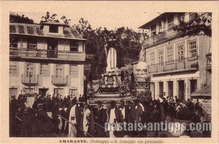 Bilhete postal ilustrado de Amarante: São Gonçalo em Procissão | Portugal em postais antigos