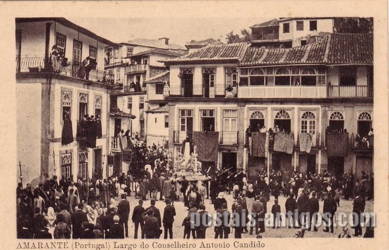 Bilhete postal ilustrado de Amarante: Largo do Conselheiro António Cândido | Portugal em postais antigos