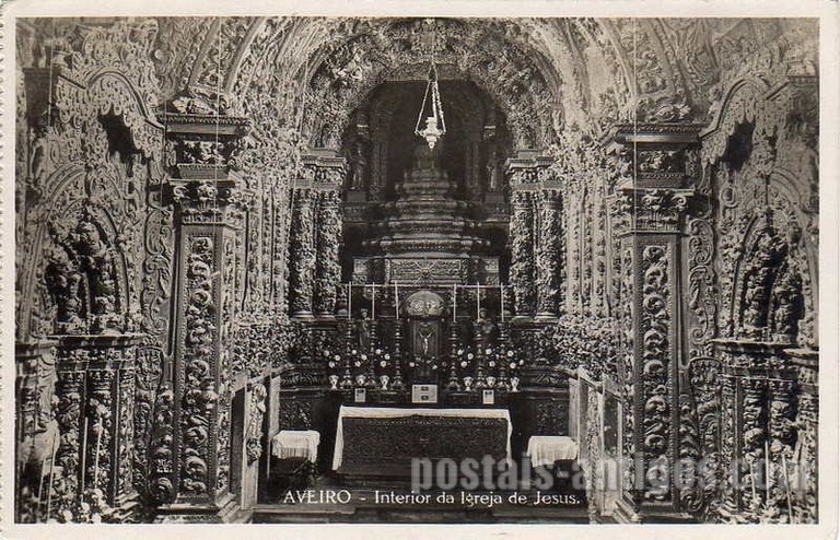 Bilhete postal antigo de Aveiro, Interior da Igreja de Jesus | Portugal em postais antigos