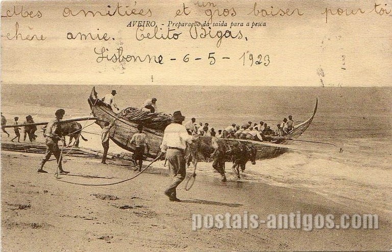 Bilhete oostal antigo de Aveiro, Preparando da saida para a pesca | Portugal em postais antigos