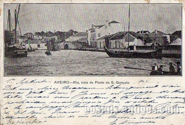Bilhete postal antigo de Aveiro, Ria vista da ponte S. Gonçalo | Portugal em postais antigos