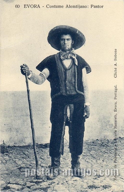 Bilhete postal de Costume Alentejano - O pastor​, Évora | Portugal em postais antigos