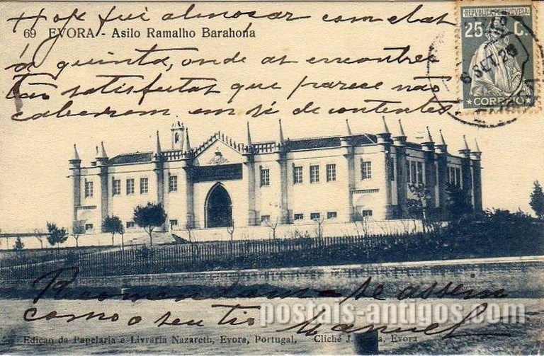 Bilhete postal do Asilo Ramalho Barahona​, Évora | Portugal em postais antigos